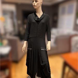 Joseph Ribkoff New Exceptional Multi Fabric Black Midi Dress. Size 12